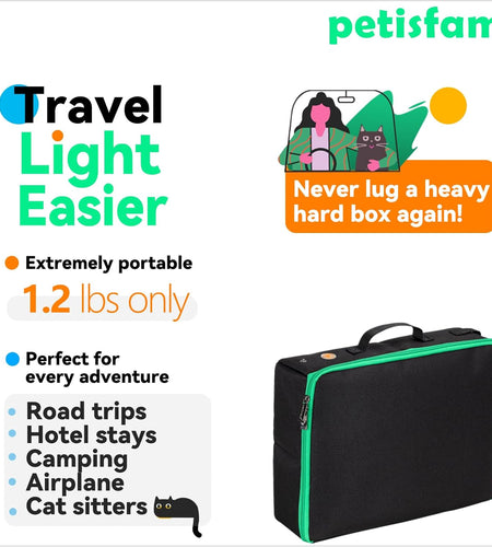 Portable Travel Litter Box for Easy Drive with Kitty and Cats. Lightweight, Sturdy, Leak-Proof, Collapsible