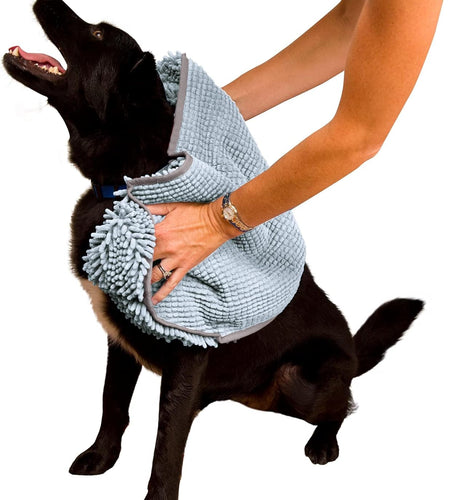Soggy Doggy Super Shammy Dog Towel, Washable Microfiber Dog Towels for Drying Dogs and Cleaning Paws, Fast-Drying Dog Bath Towel with Hand Pockets, Gray/Gray Trim, 31 X 14 Inches
