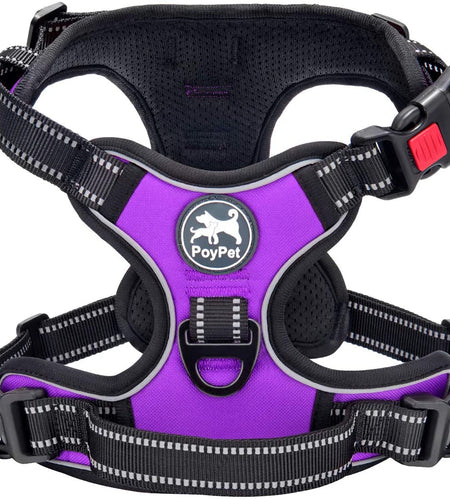 No Pull Dog Harness, No Choke Front Clip Dog Reflective Harness, Adjustable Soft Padded Pet Vest with Easy Control Handle for Small to Large Dogs(Purple,M)