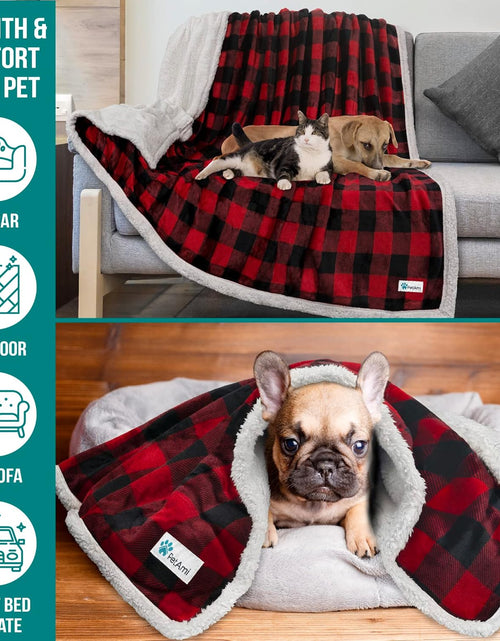 Load image into Gallery viewer, Dog Blanket for Medium Large Dogs, Pet Bed Blanket Cat Puppy Kitten, Fleece Furniture Couch Cover Protector Sofa Car, Soft Sherpa Dog Throw Plush Reversible Washable, 40X60 Checker Red
