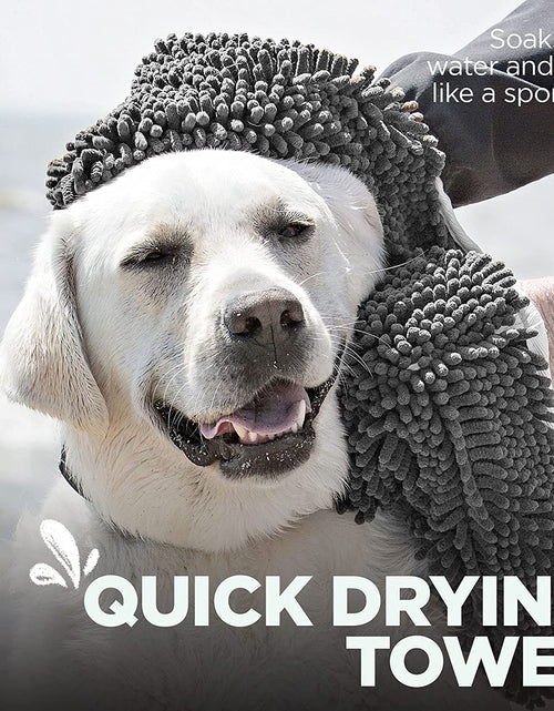 Load image into Gallery viewer, Soggy Doggy Super Shammy Dog Towel, Washable Microfiber Dog Towels for Drying Dogs and Cleaning Paws, Fast-Drying Dog Bath Towel with Hand Pockets, Gray/Gray Trim, 31 X 14 Inches
