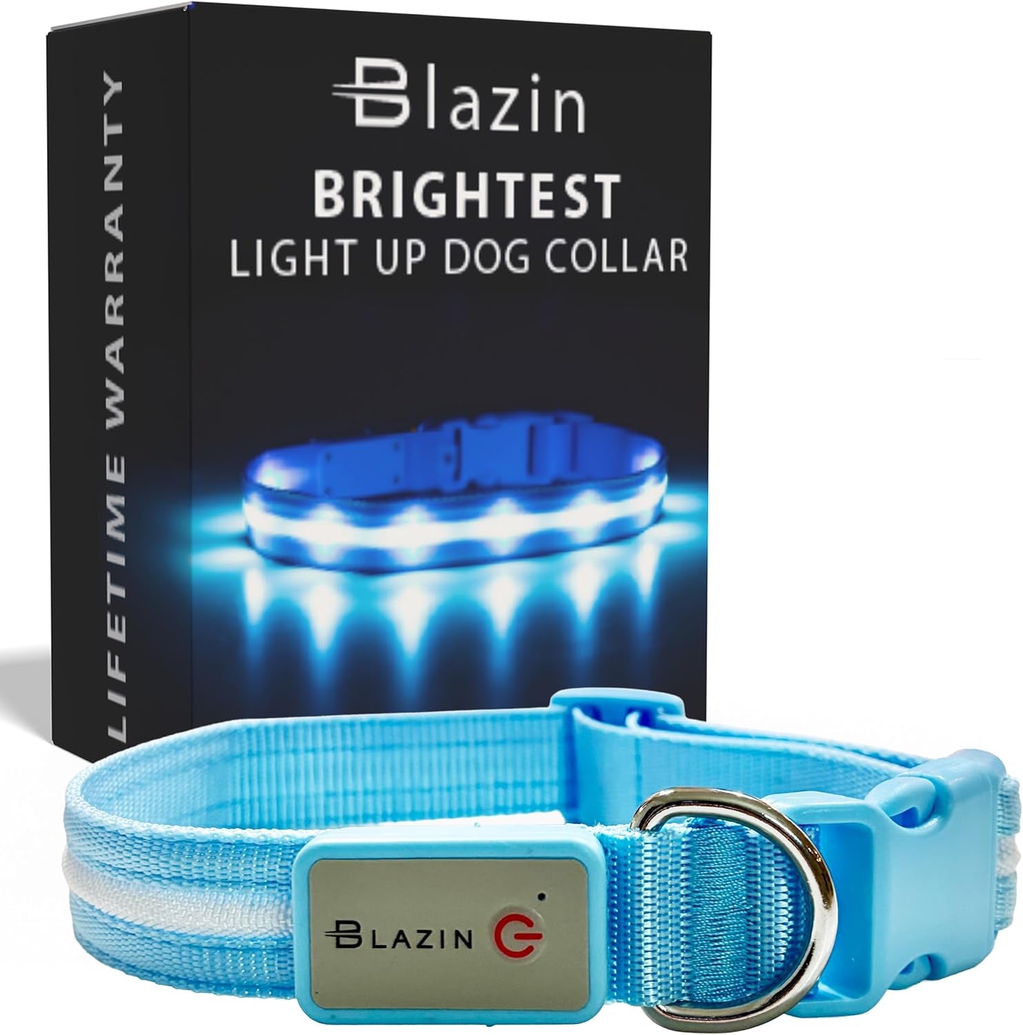 LED Light up Dog Collar - 1,000 Feet of Visibility - Brightest for Night Safety - USB Rechargeable with Water Resistant Glowing Dog Collar Light