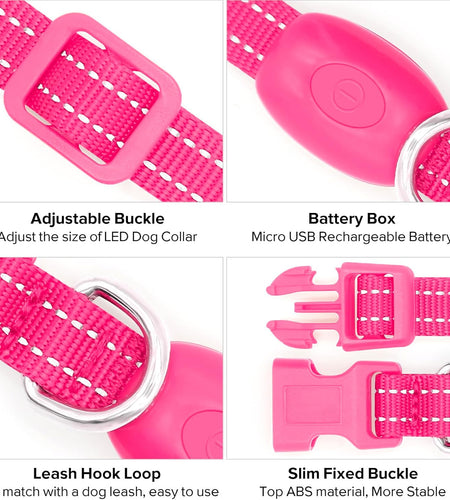 XS LED Dog Collar - Adjustable USB Rechargeable Glowing Pet Collar, Light up Collars for Small Dogs& Cats