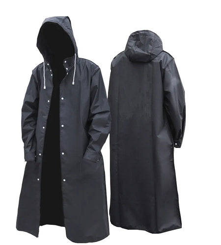 Black Fashion Adult Waterproof Long Raincoat Women Men Rain Coat Hooded for Outdoor Hiking Travel Fishing Climbing Thickened