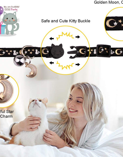 Load image into Gallery viewer, 2PCS Breakaway Cat Collars with Bell Moons Stars Cute Kitty Adjustable Safe Kitten Collars with Pendant Glow in the Dark(Black&amp;Purple)
