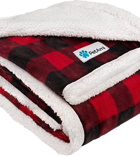 Dog Blanket for Medium Large Dogs, Pet Bed Blanket Cat Puppy Kitten, Fleece Furniture Couch Cover Protector Sofa Car, Soft Sherpa Dog Throw Plush Reversible Washable, 40X60 Checker Red